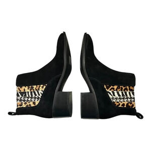 NWOT Crown Vintage Tolana Real Cow Hair Leopard Black Suede Booties Size 8.5